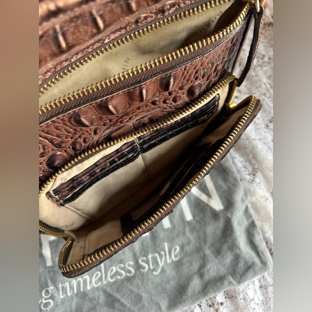 Brahmin Cleo Cocoa Brown Melbourne Croc-Embossed Crossbody Purse - Picture 5 of 9